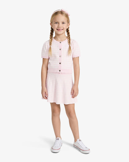 Draper James Pink Gingham Sweater Knit Skirt Set with Headband in Pink