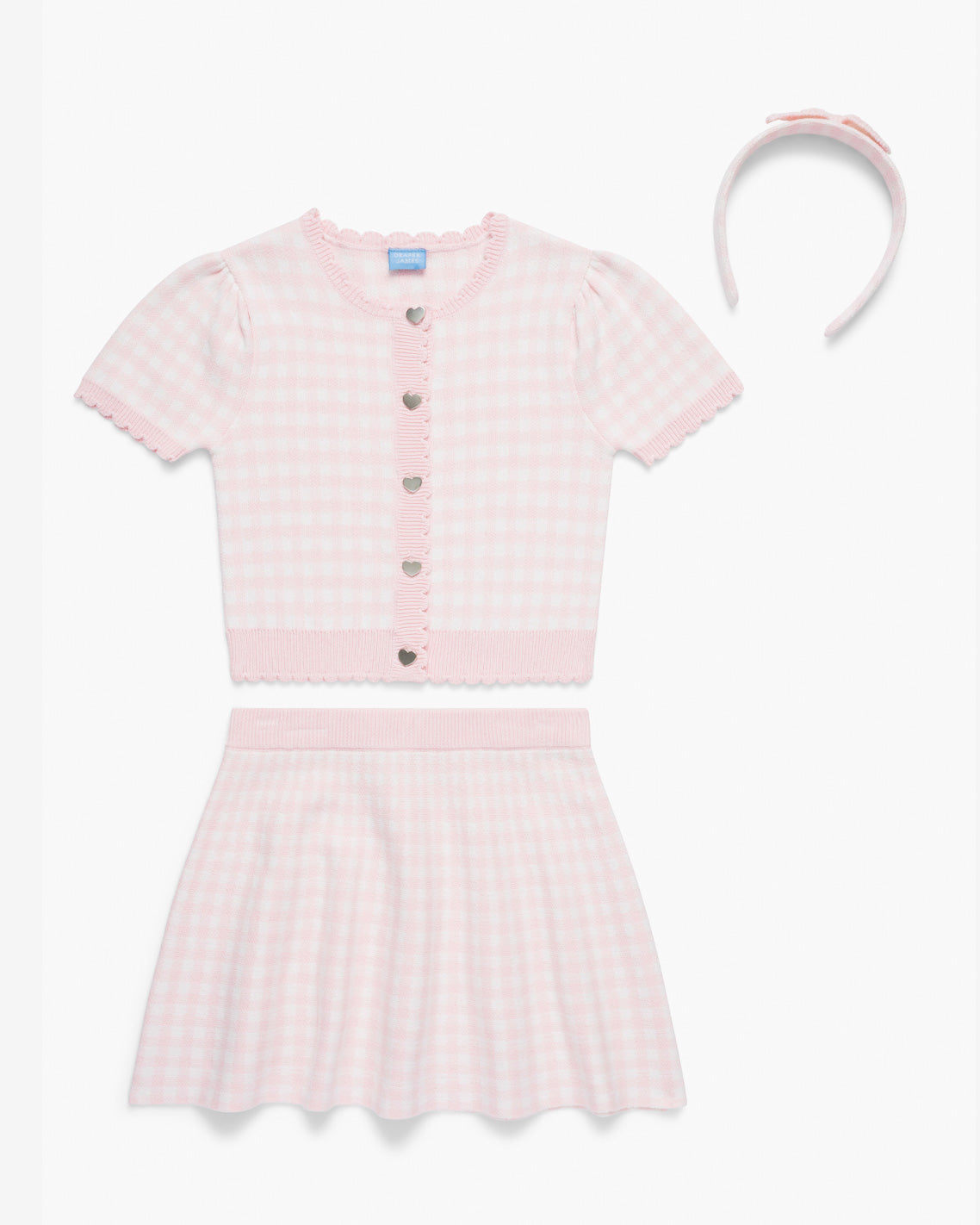 Draper James Pink Gingham Sweater Knit Skirt Set with Headband in Pink