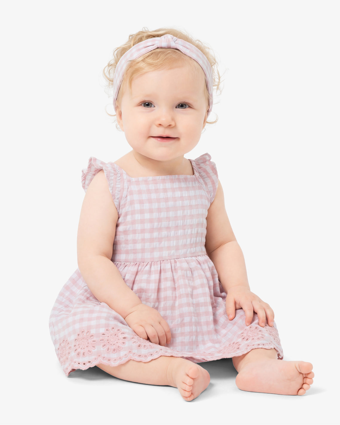 Draper James Pink Dress with Diaper Cover in Pink Plaid