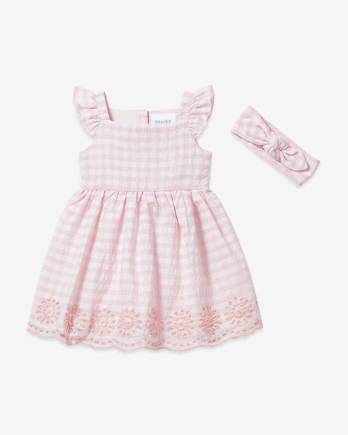 Draper James Pink Dress with Diaper Cover in Pink Plaid