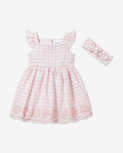 Draper James Pink Dress with Diaper Cover in Pink Plaid