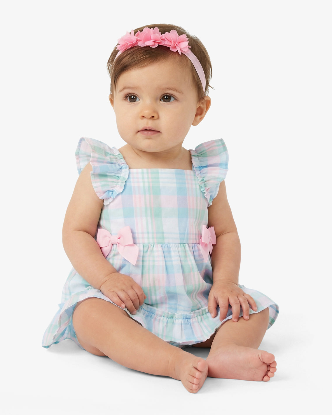 Draper James Blue Dress with Diaper Cover in Blue Plaid