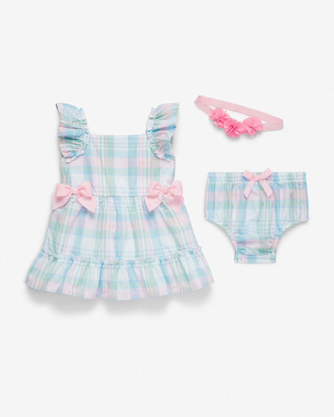 Draper James Blue Dress with Diaper Cover in Blue Plaid