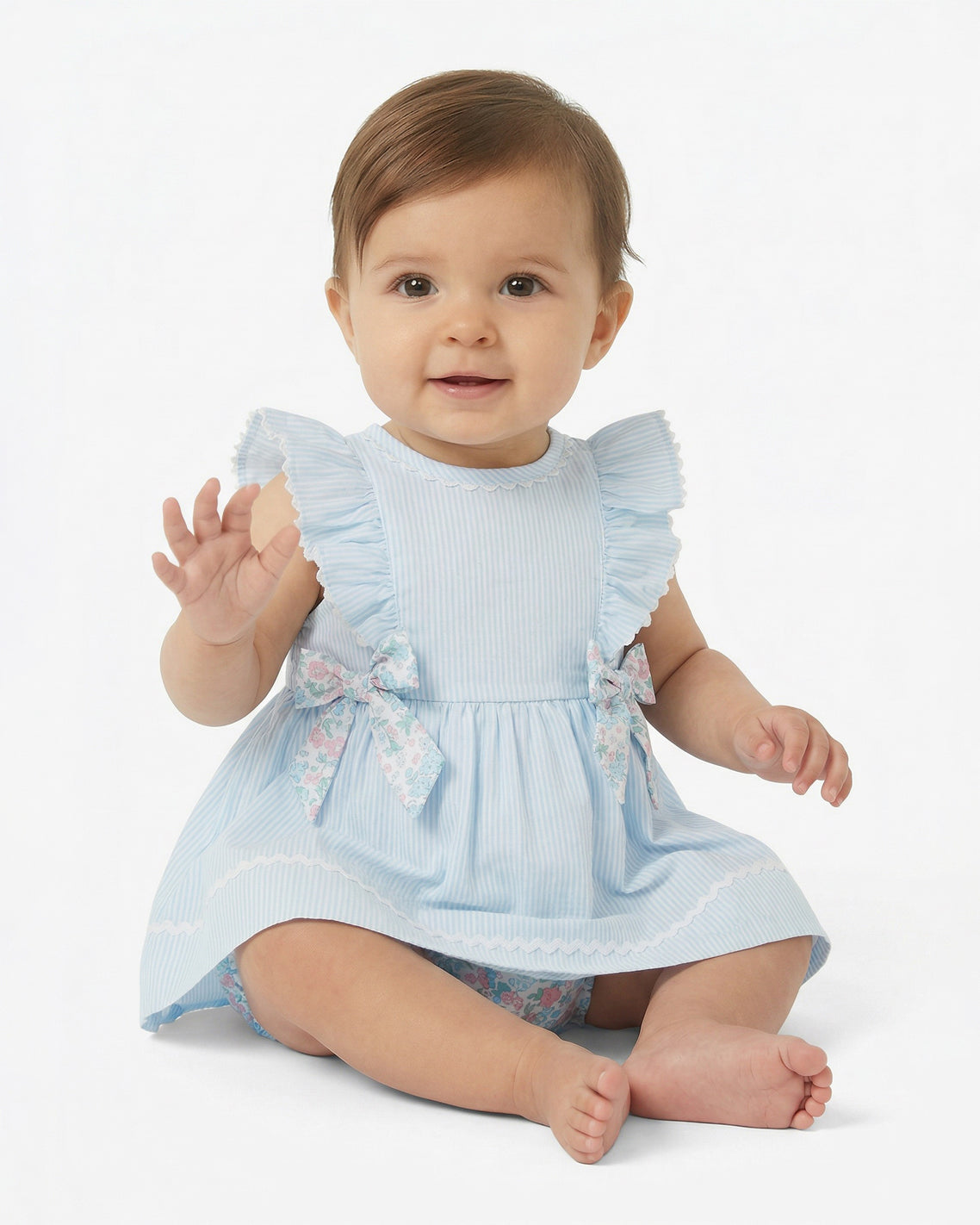 Draper James Blue Striped Dress with Diaper Cover in Blue
