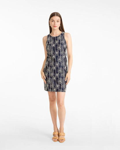 Draper James Nassau Navy Multi Priscilla Sleeveless Dress in Embroidery