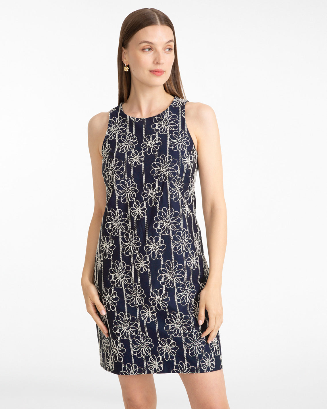 Draper James Nassau Navy Multi Priscilla Sleeveless Dress in Embroidery