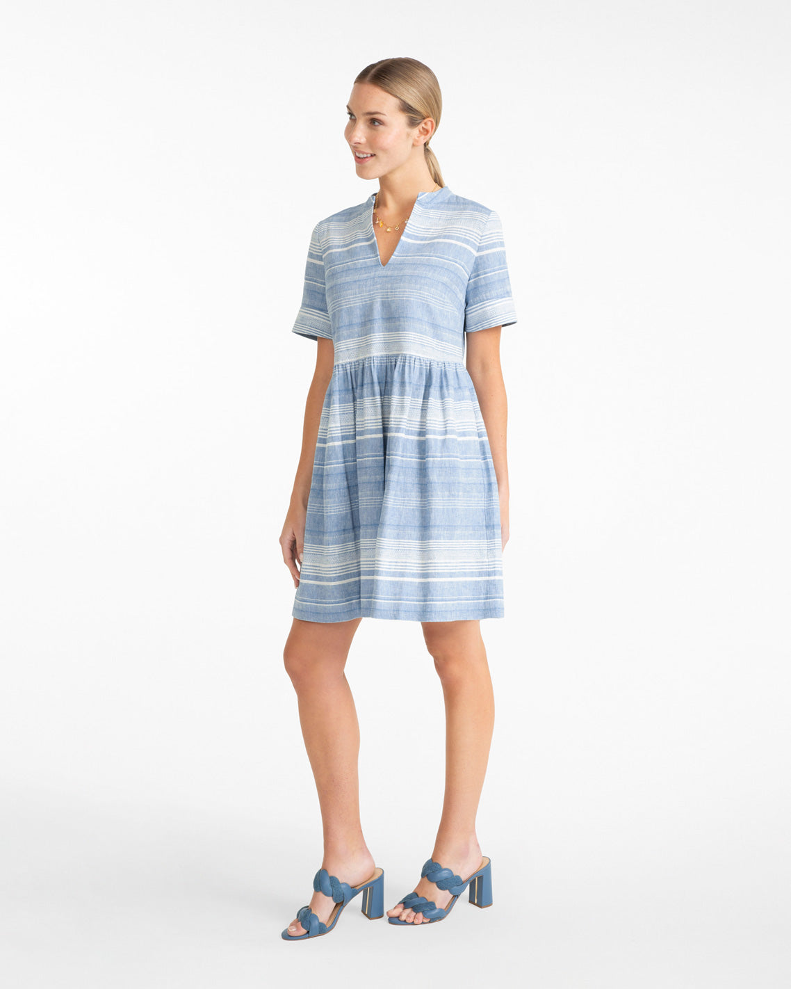 Draper James Blue Multi Simone Mini Dress in Stripe