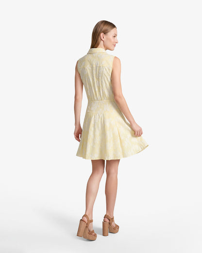 Draper James Yellow Brighton Mini Collared Dress in Striped Fil Coupe