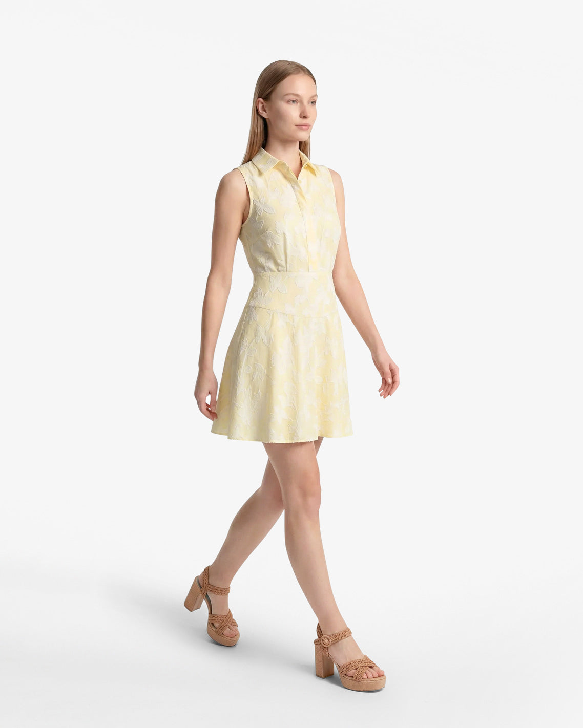 Draper James Yellow Brighton Mini Collared Dress in Striped Fil Coupe