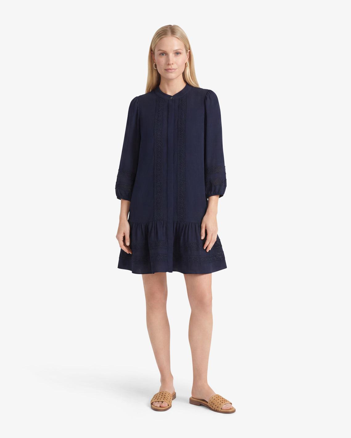 Draper James Nassau Navy Molly Mini Dress in Embroidered Stripe