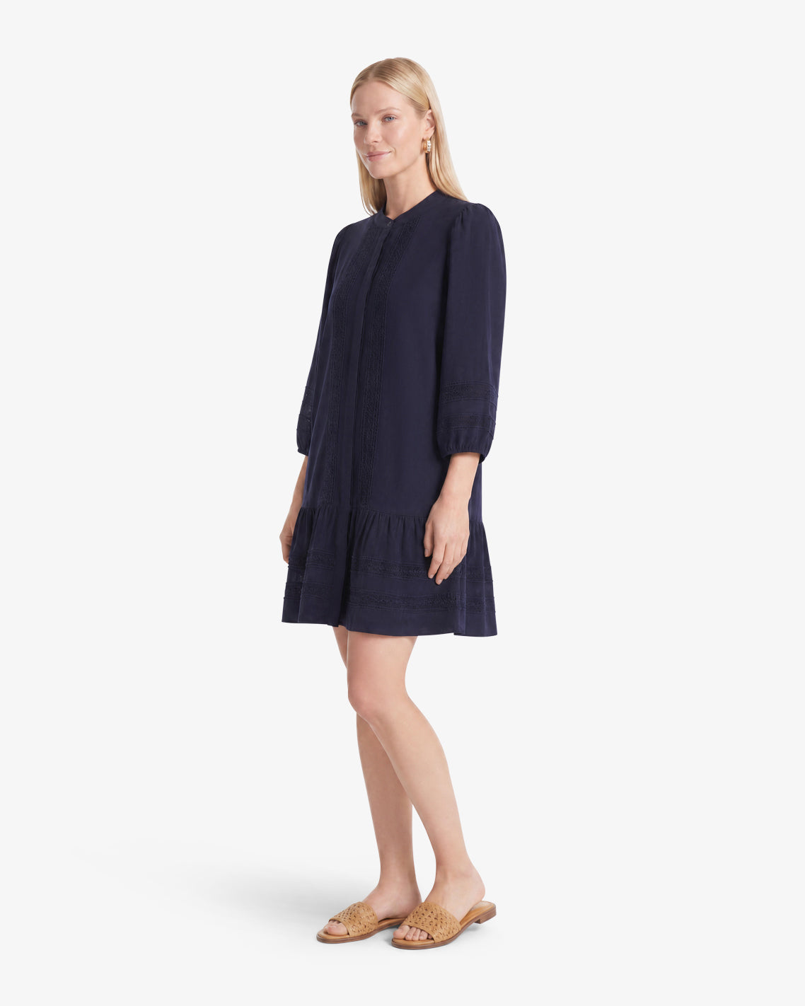 Draper James Nassau Navy Molly Mini Dress in Embroidered Stripe