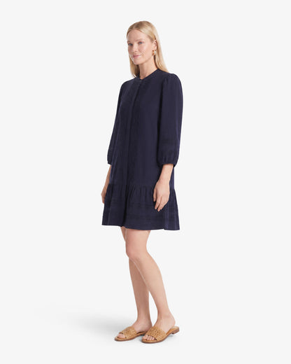 Draper James Nassau Navy Molly Mini Dress in Embroidered Stripe