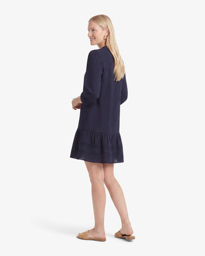 Draper James Nassau Navy Molly Mini Dress in Embroidered Stripe
