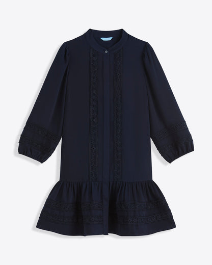 Draper James Nassau Navy Molly Mini Dress in Embroidered Stripe