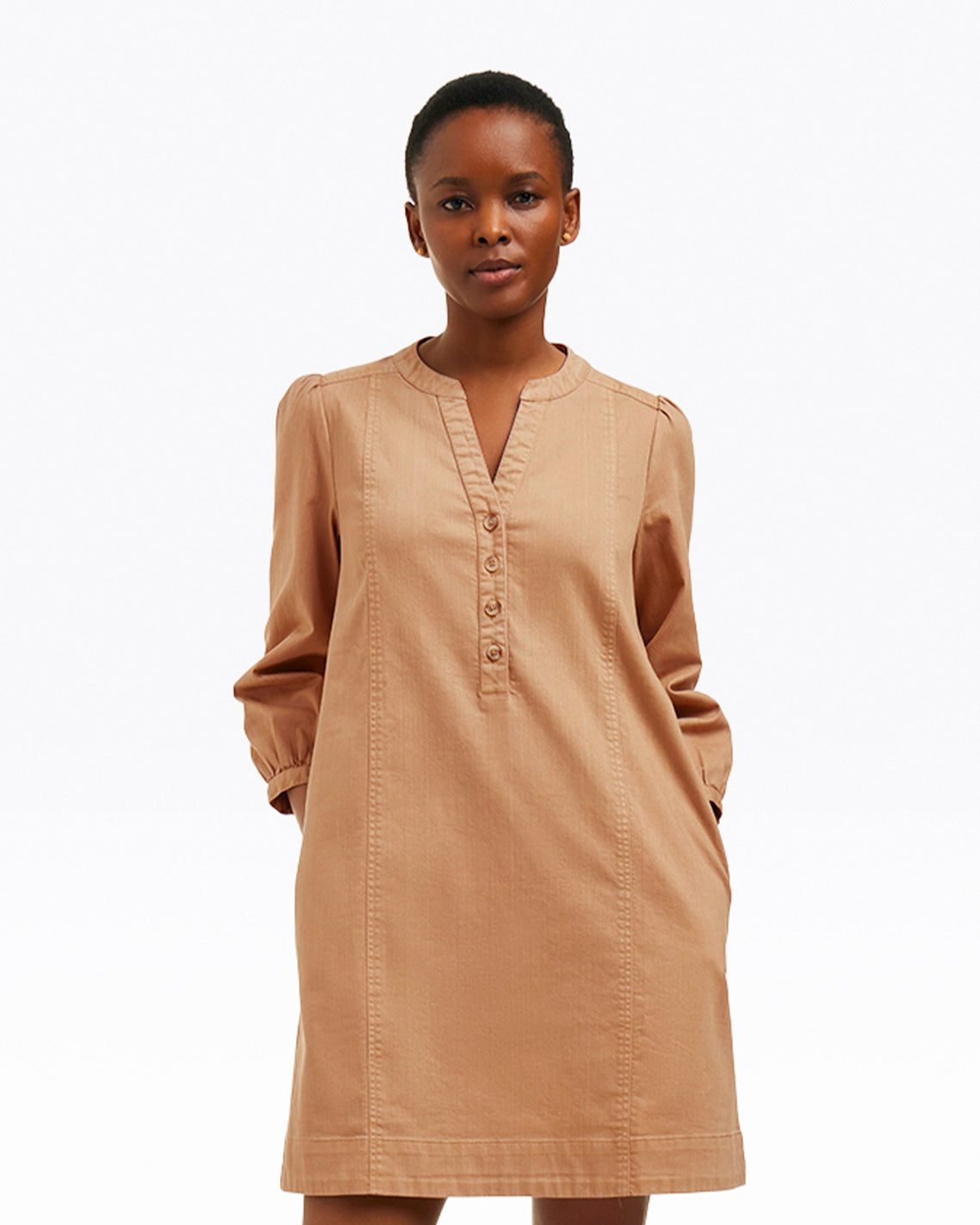 Draper James Brown Felicity Popover Shift Dress in Croissant