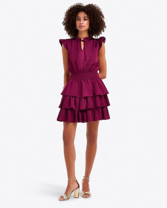 Draper James Raspberry Pink Alana Tiered Dress in Hammered Satin