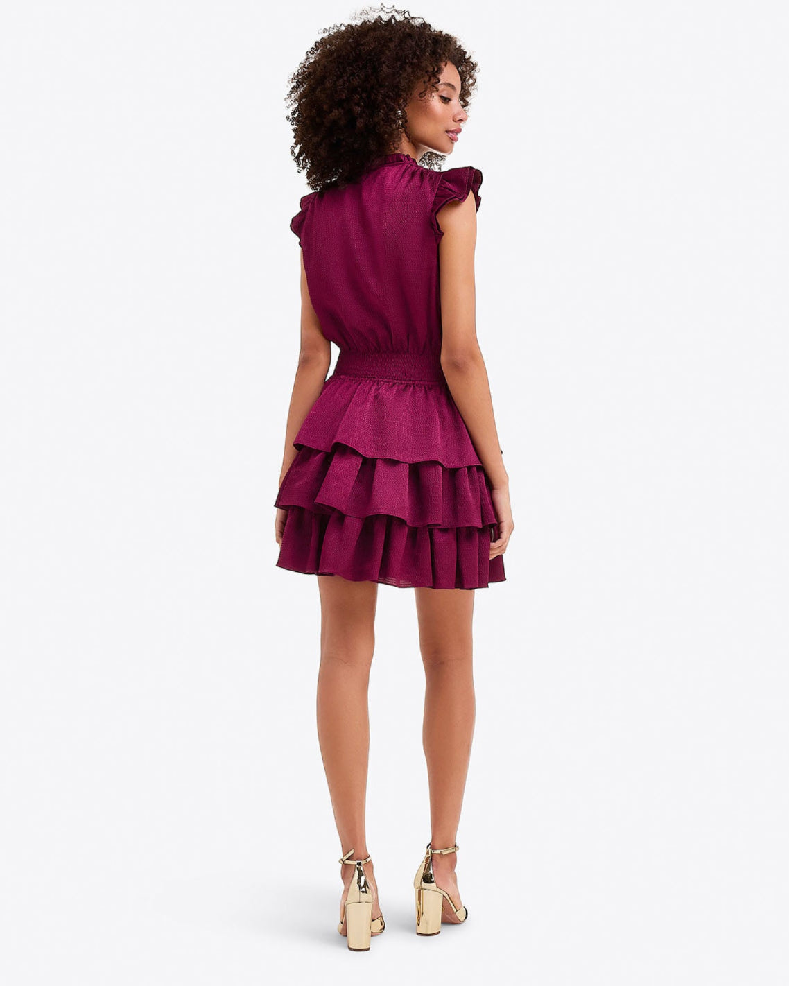 Draper James Raspberry Pink Alana Tiered Dress in Hammered Satin