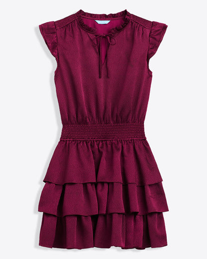 Draper James Raspberry Pink Alana Tiered Dress in Hammered Satin
