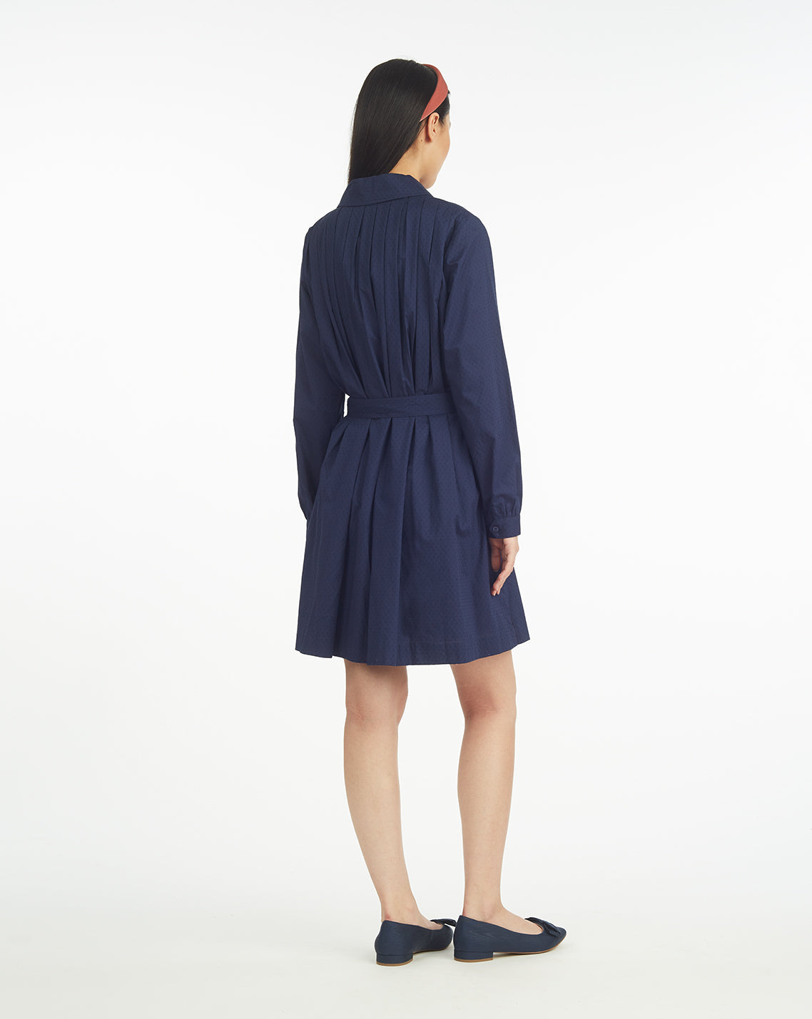 Draper James Nassau Navy Ellie Pleated Shirtdress in Cotton Dobby