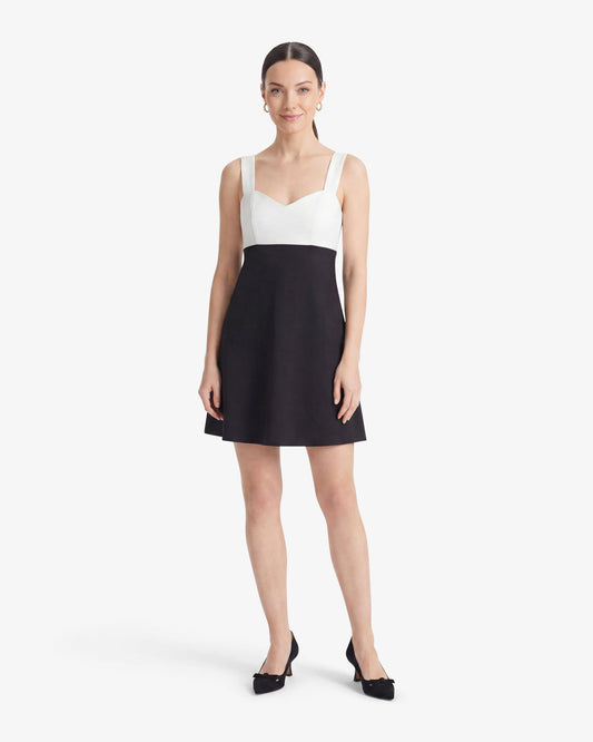 Draper James Black Henrietta Mini Dress in Black and White