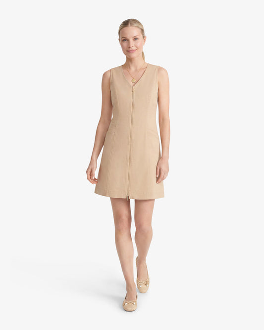 Draper James Croissant Sienna Sleeveless V-Neck Mini Dress in Croissant