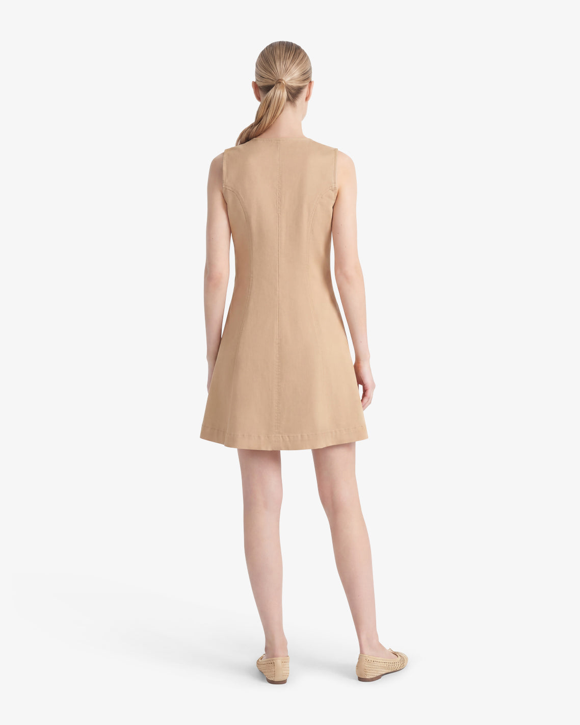 Draper James Croissant Sienna Sleeveless V-Neck Mini Dress in Croissant