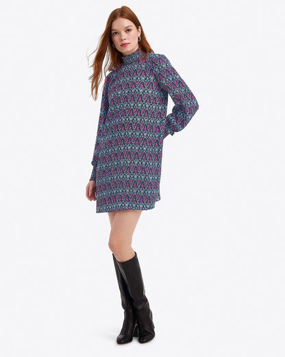 Draper James Black Multi Long-Sleeve Shift Dress