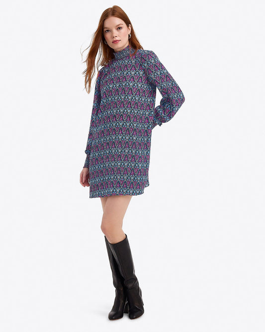 Draper James Black Multi Long-Sleeve Shift Dress