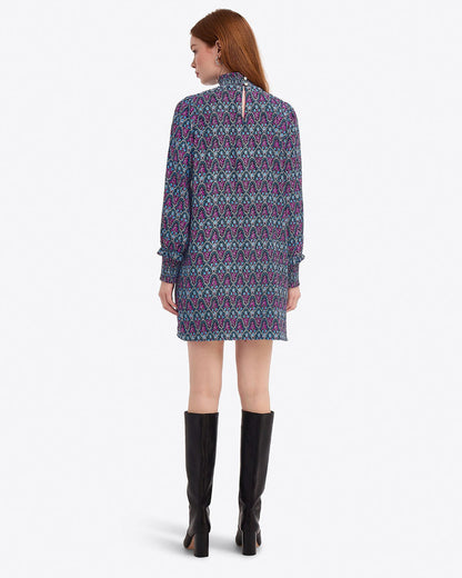 Draper James Black Multi Long-Sleeve Shift Dress