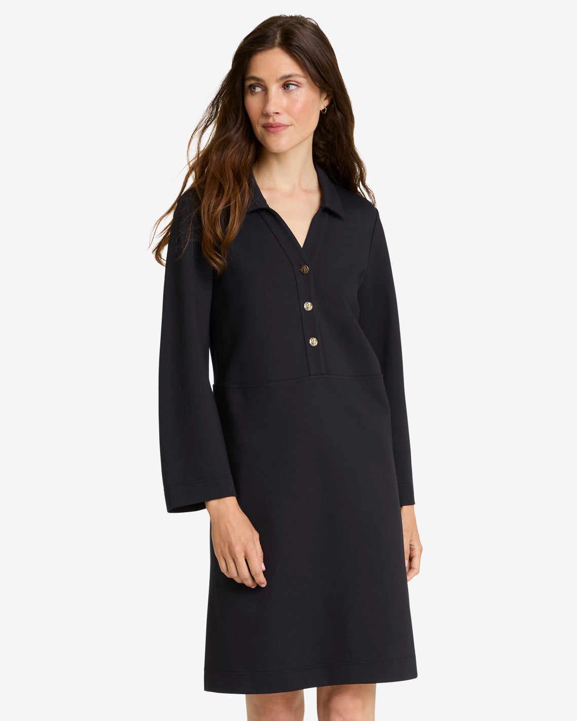 Draper James Belle Meade Black Lyla Shirtdress in Ponte