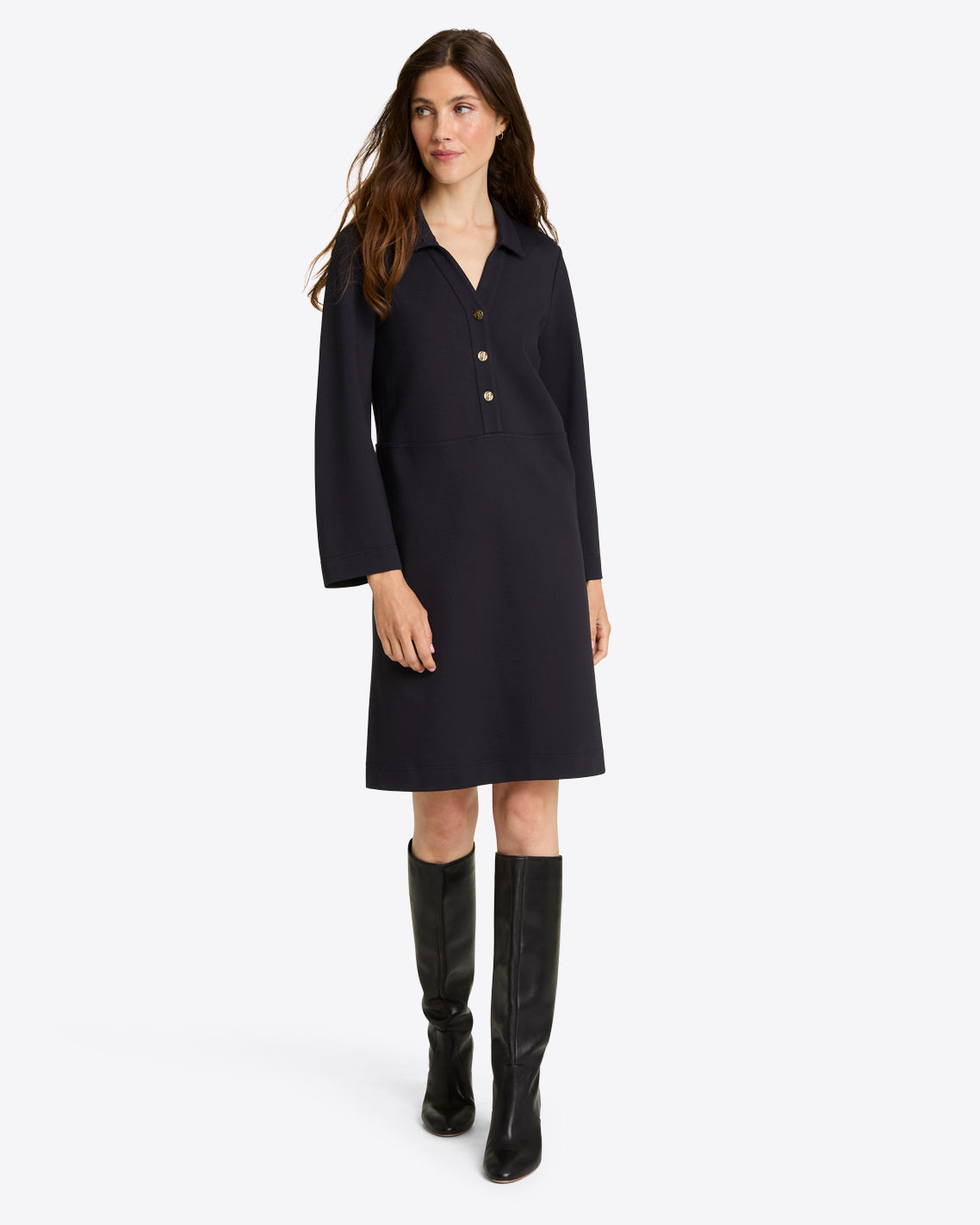 Draper James Belle Meade Black Lyla Shirtdress in Ponte