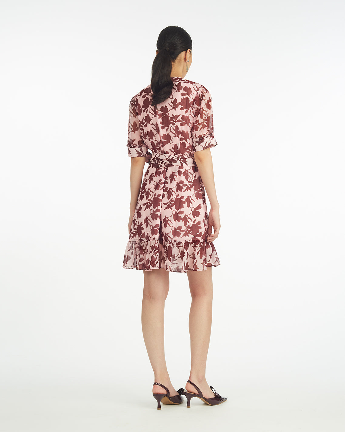 Draper James Pink Ella Short-Sleeve Mini Dress in Burgundy Magnolia