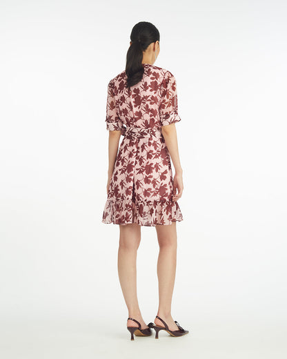 Draper James Pink Ella Short-Sleeve Mini Dress in Burgundy Magnolia