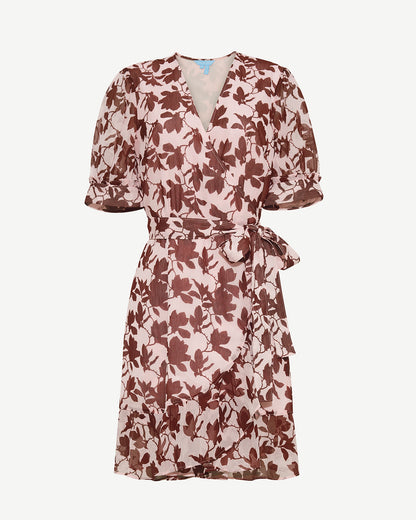 Draper James Pink Ella Short-Sleeve Mini Dress in Burgundy Magnolia