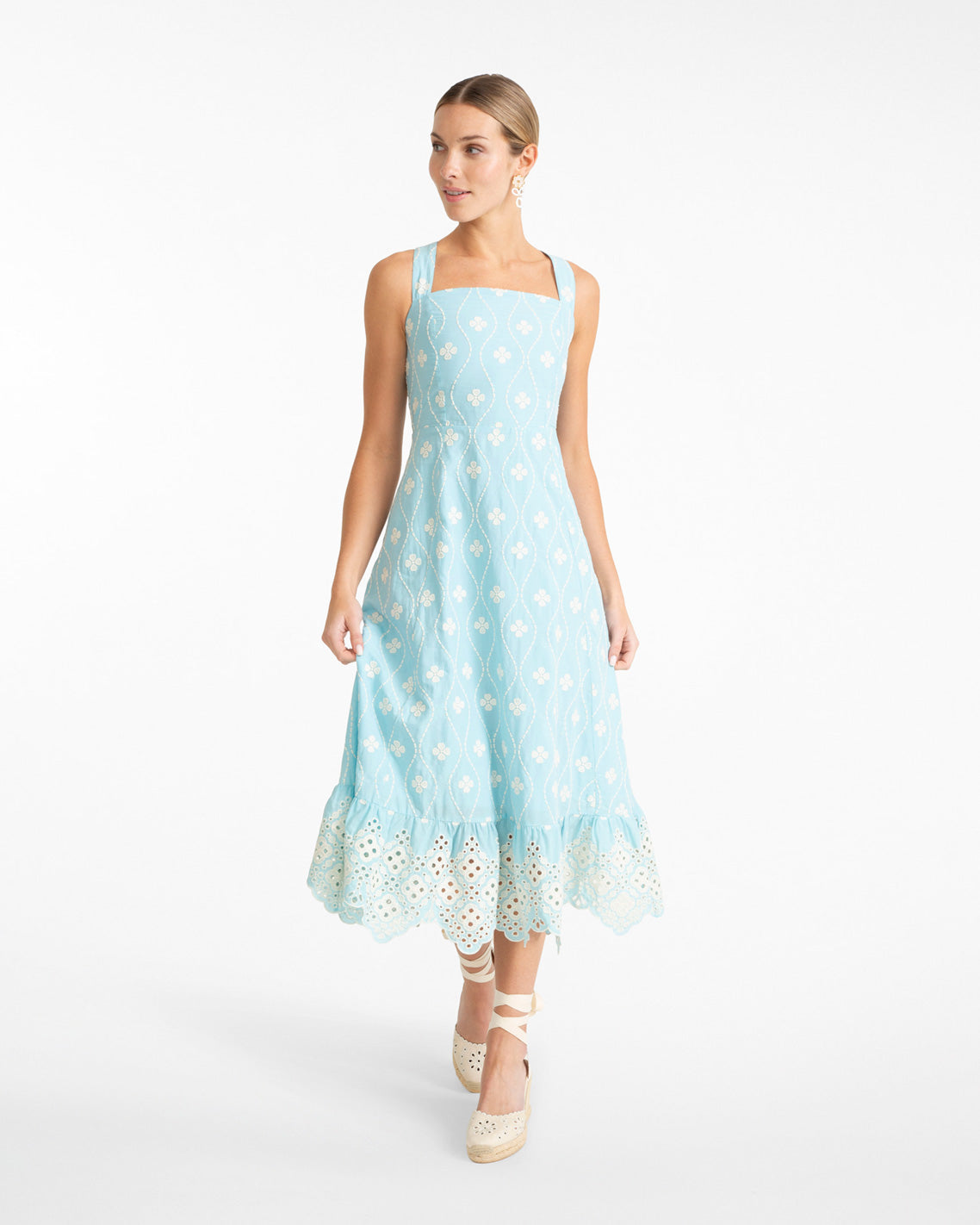 Draper James Blue Multi Ralph Dress in Eyelet Embroidery