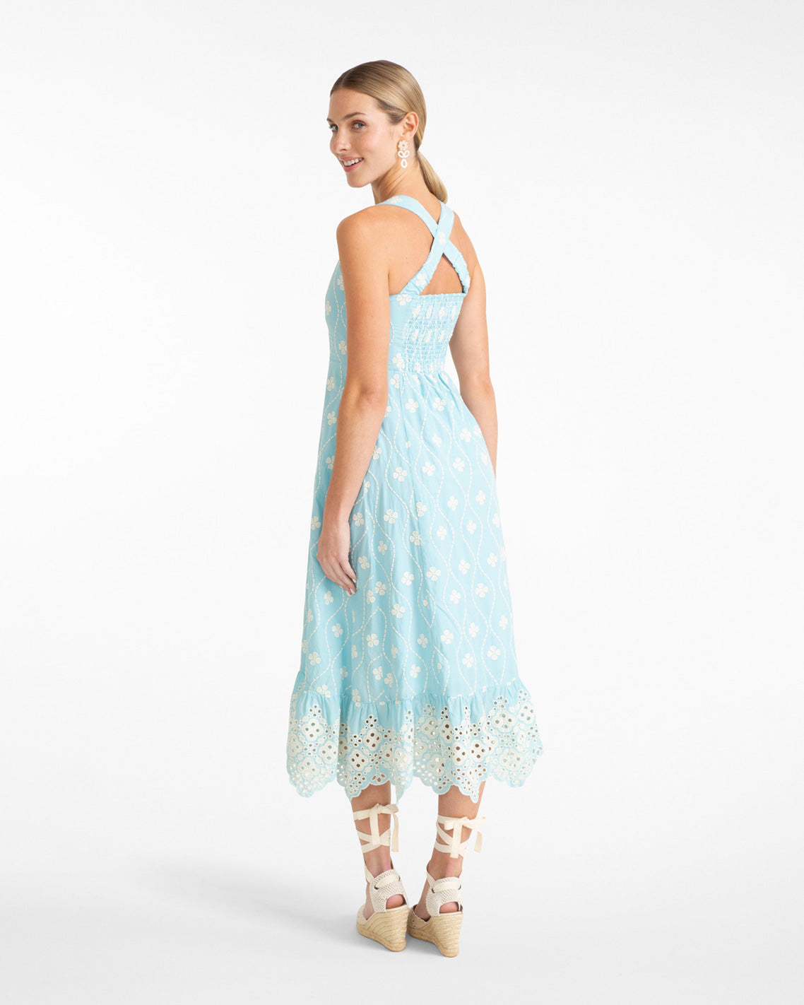Draper James Blue Multi Ralph Dress in Eyelet Embroidery