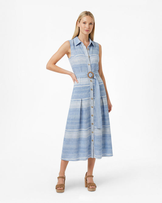 Draper James Blue Multi Vera Sleeveless Midi Dress in Stripe