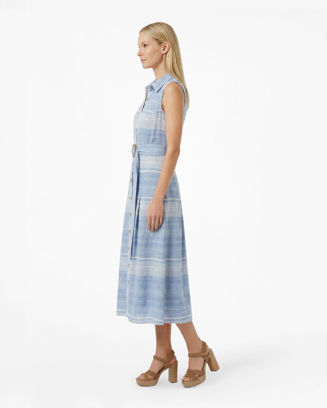 Draper James Blue Multi Vera Sleeveless Midi Dress in Stripe