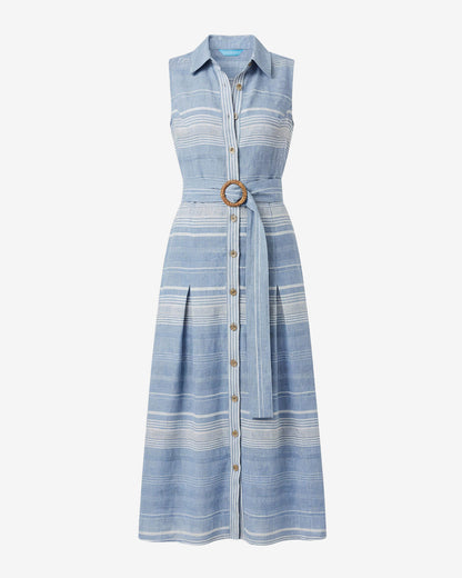 Draper James Blue Multi Vera Sleeveless Midi Dress in Stripe