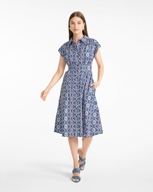 Draper James Nassau Navy Multi Farrah Printed Shirtdress