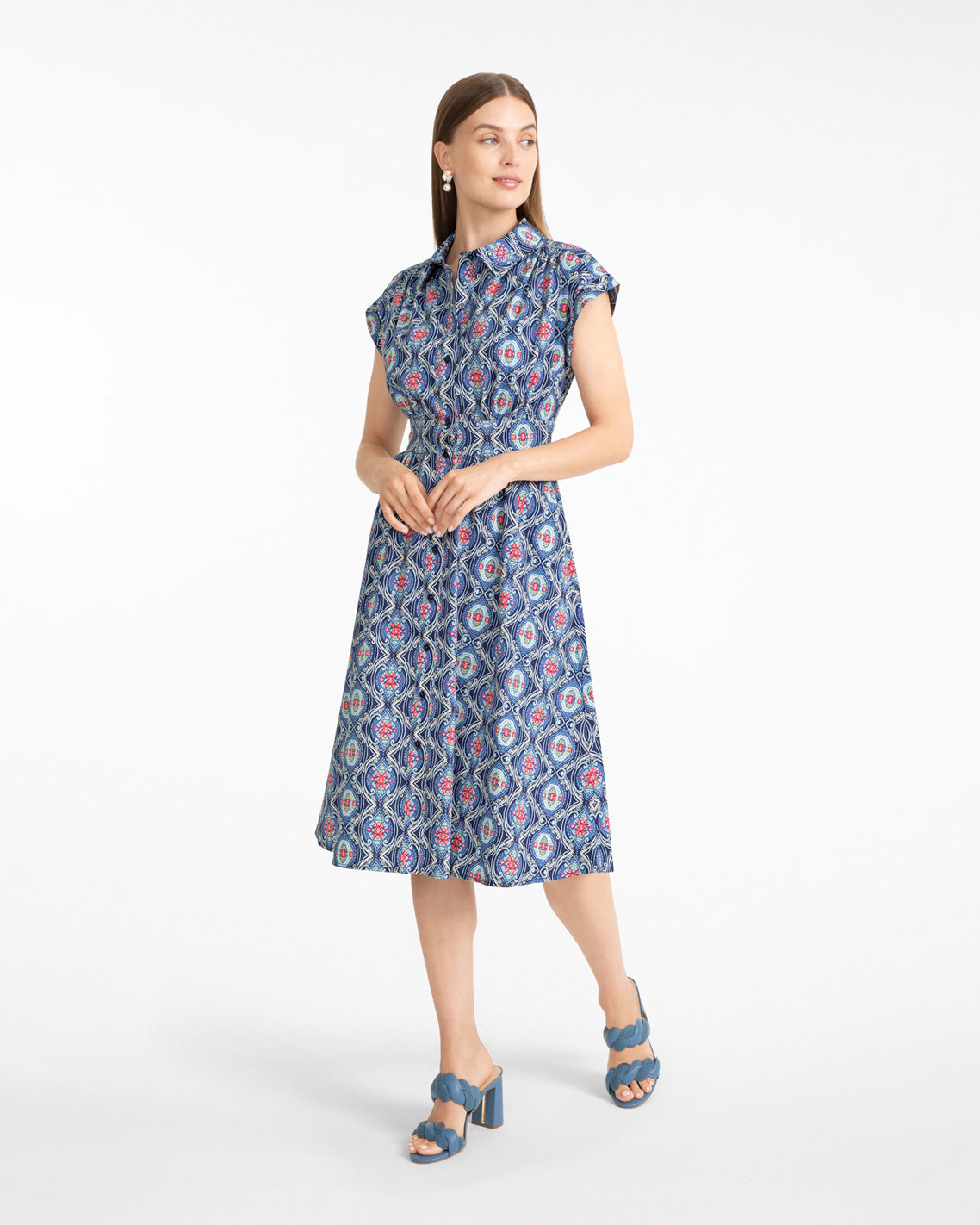 Draper James Nassau Navy Multi Farrah Printed Shirtdress