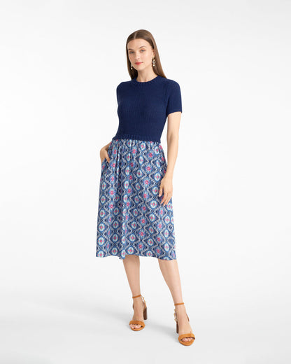 Draper James Nassau Navy Multi Chiara Mixed Media Midi Dress