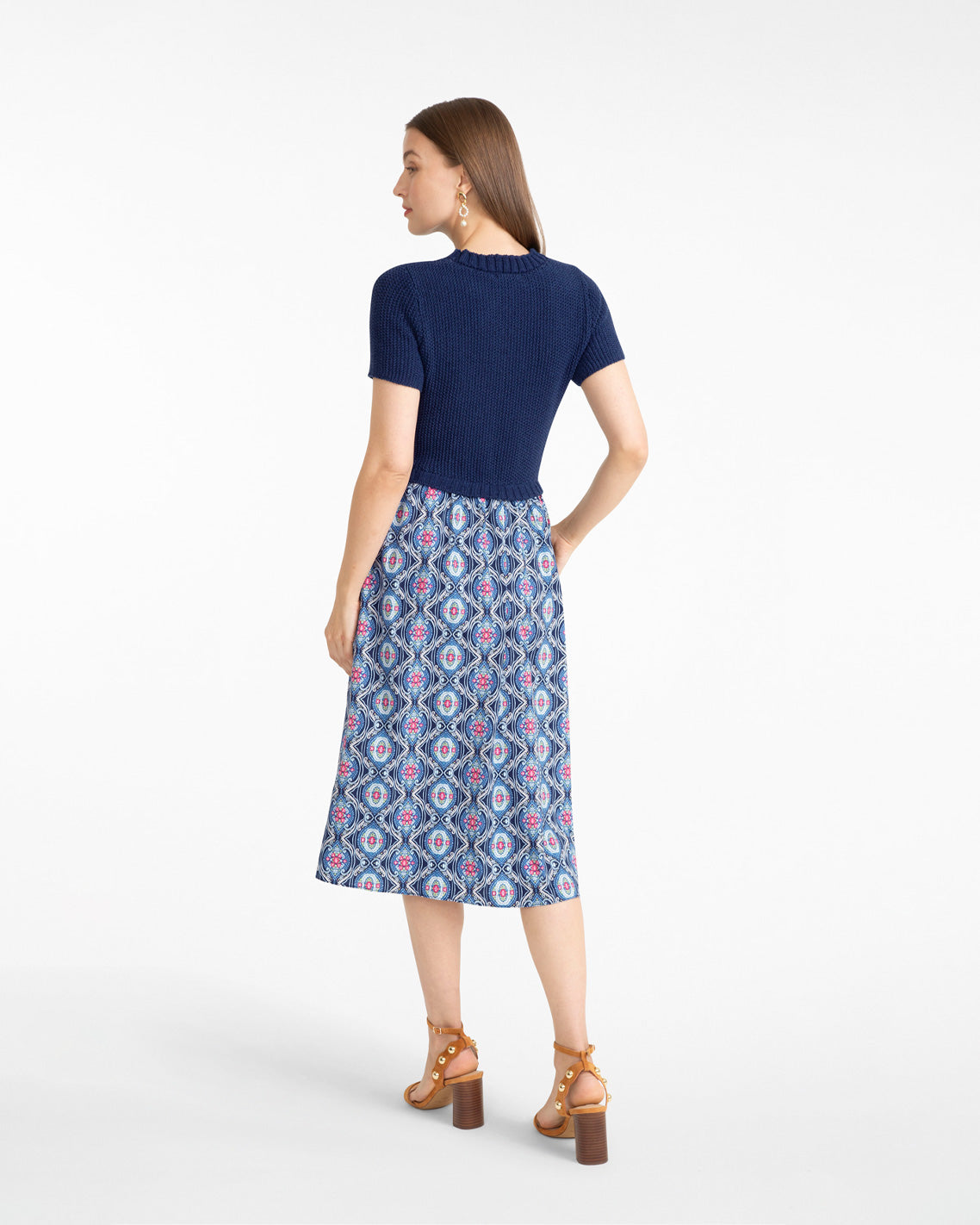 Draper James Nassau Navy Multi Chiara Mixed Media Midi Dress