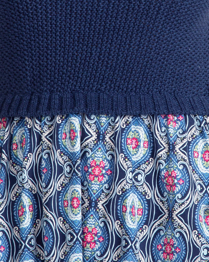 Draper James Nassau Navy Multi Chiara Mixed Media Midi Dress