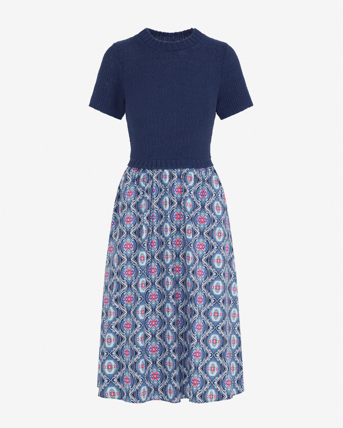 Draper James Nassau Navy Multi Chiara Mixed Media Midi Dress