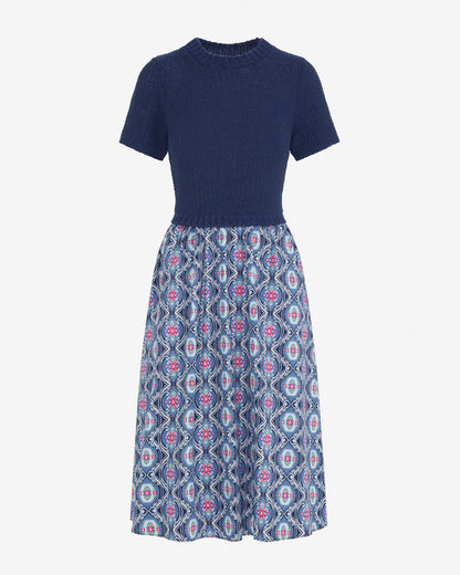 Draper James Nassau Navy Multi Chiara Mixed Media Midi Dress