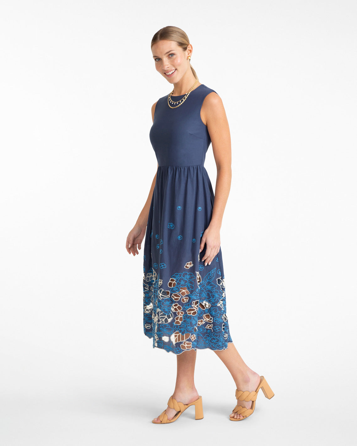Draper James Blue Multi Palmer Dress in Embroidery