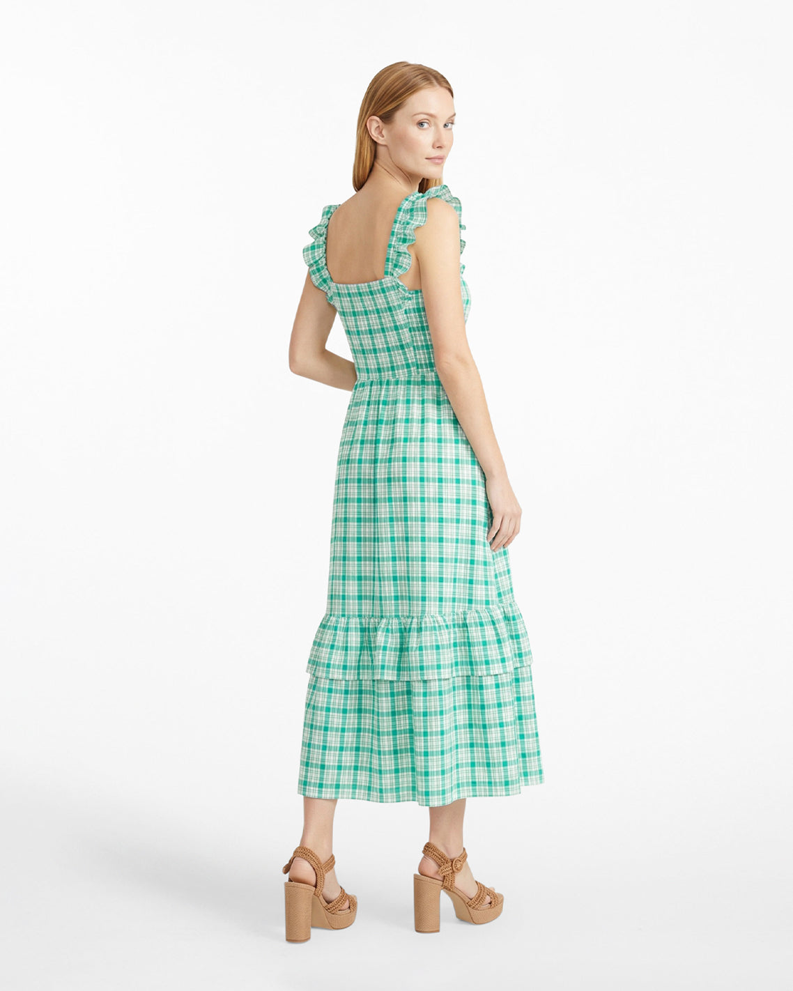 Draper James Green Carrie Midi Dress in Green Plaid