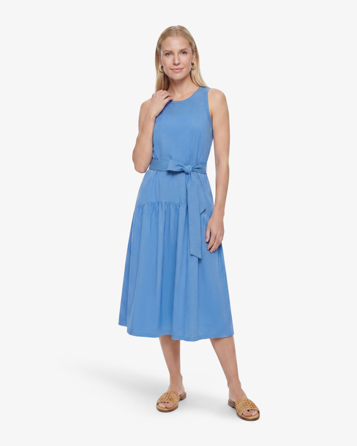 Draper James Light Blue Lila Mixed Media Midi Dress in Light Blue