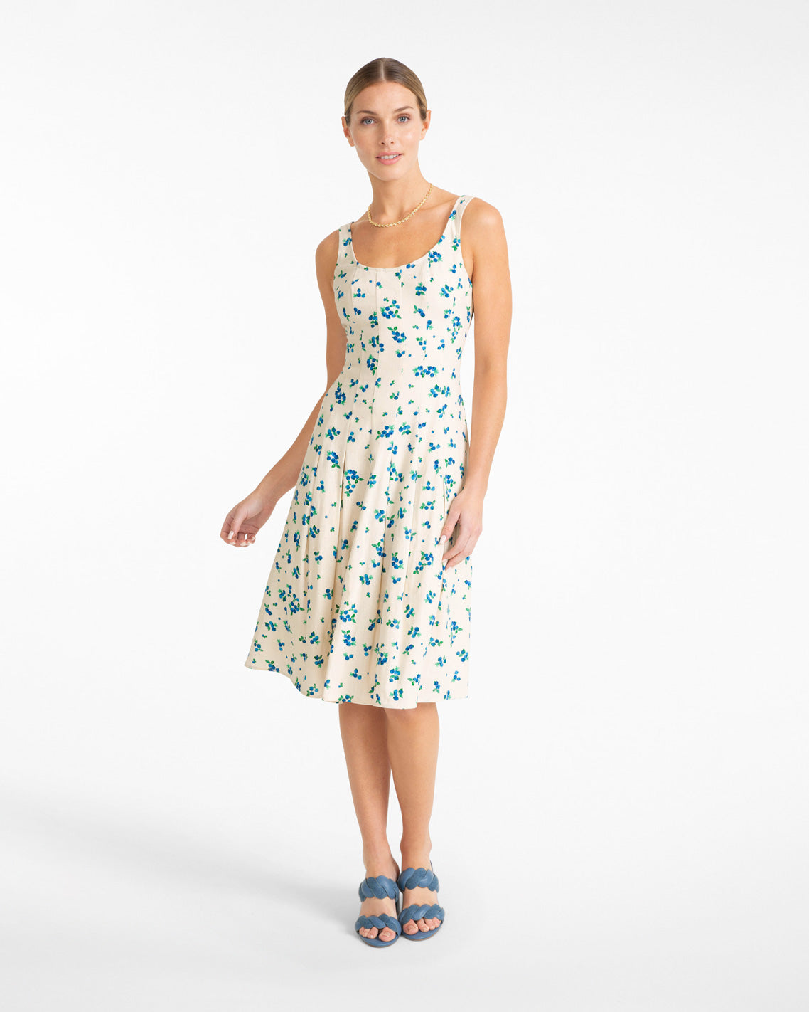 Draper James Blue Multi River Sleeveless Midi Dress
